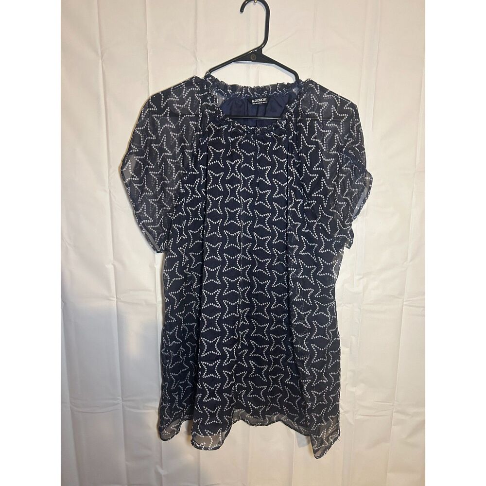 BloomChic Plus Size 18-20 Navy Starburst Printed Sheer Flutter Sleeve Blouse Top